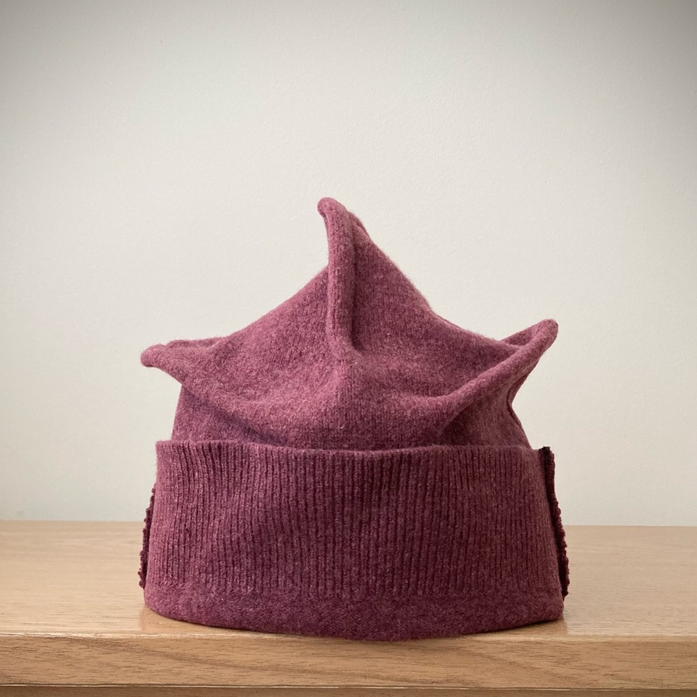 joodito origami crown 100% wool sweater hat bucket beanie cap dark burgundy red